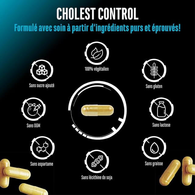 Detalle de Cholest Control 180 gélules — complexe de stérols végétaux et extraits standardisés (lipophytol, bergamote, ail noir, artichaut)