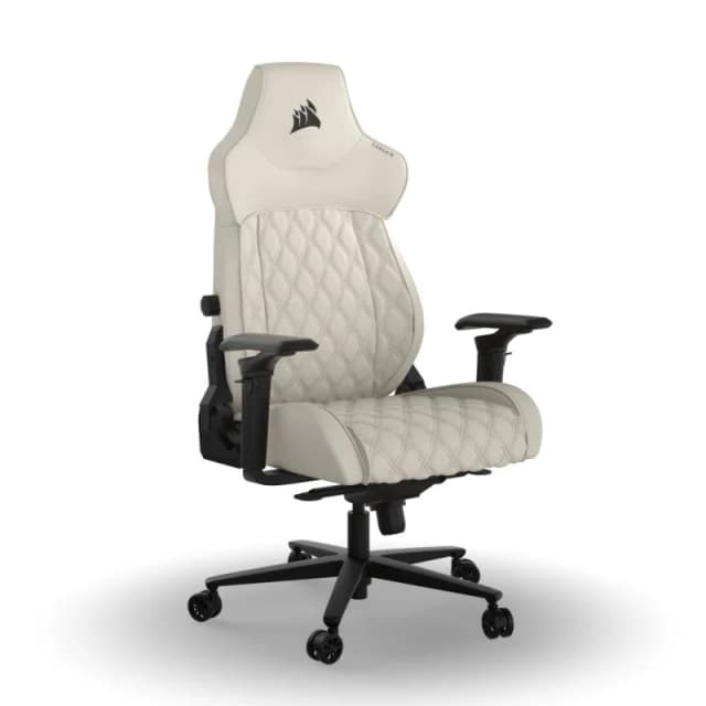 Detalle de Corsair TC500 Luxe Silla Gaming Beige: comodidad amplia, soporte lumbar ajustable y reposabrazos Omniflex