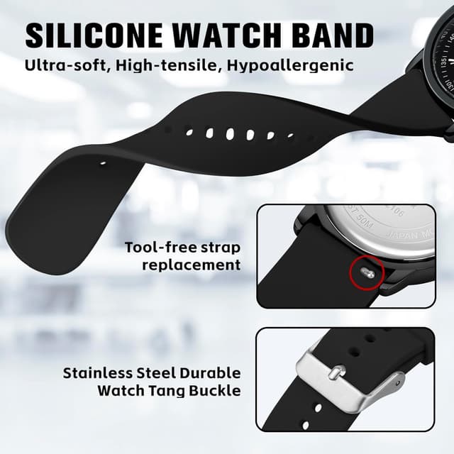 Detalle de PINDOWS Analoge Quarzarmbanduhr mit Silikonband (leuchtendes Zifferblatt, wasserfest) für Damen & Unisex