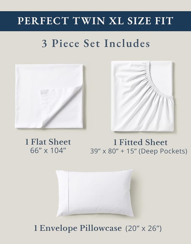 Detalle de Lane Linen 100% Organic Cotton White Twin XL Sheets Set (3-Piece) — Pure Percale, Breathable, Fits Up To 15" Deep