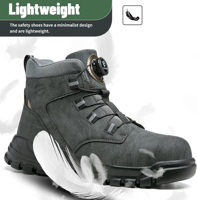 Detalle de KOIFISH steel toe cap work boots with quick lace system and anti-slip grip