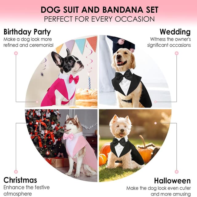 Detalle 2 de AOFITEE Dog Tuxedo Formal Suit and Bandana Set with Detachable Bow Tie