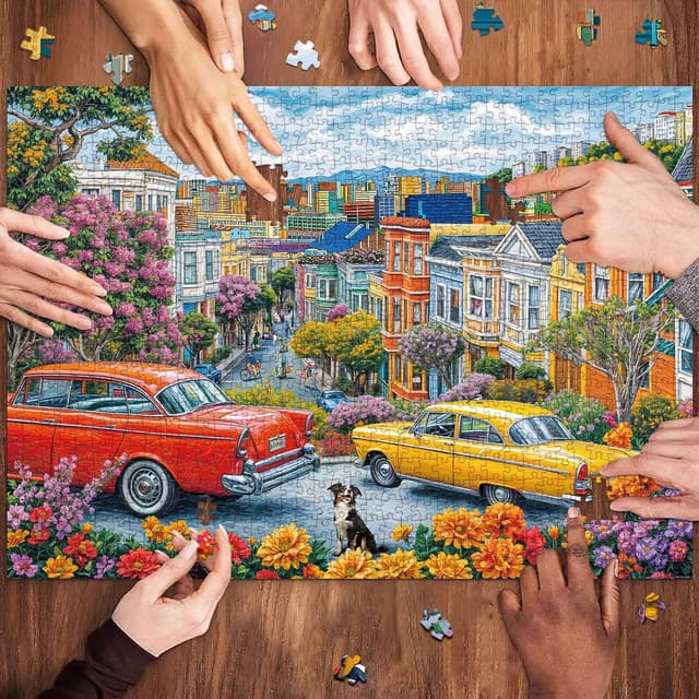 Detalle de MOJIGE Puzzle 1000 Teile „Stadtlandschaft“ für Erwachsene, 70×50 cm, 1000-teiliges Motiv mit Poster
