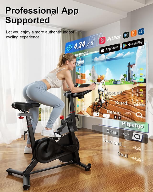 Detalle 2 de Lacuffy indoor cycling exercise bike with LCD, app support and 136 kg weight capacity