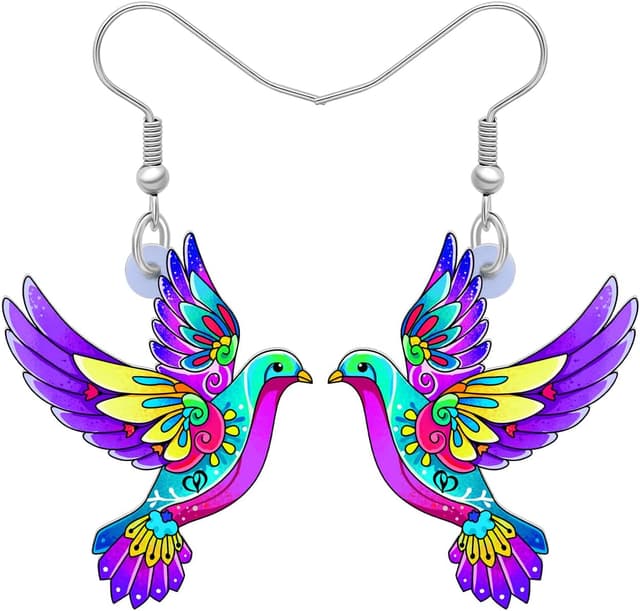 Detalle de LONYOO pigeon dangle earrings, acrylic 35mm