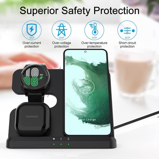 Detalle de 3-in-1 Wireless Charger for Samsung phones, Galaxy Watch and Buds (10W stand + magnetic watch holder)