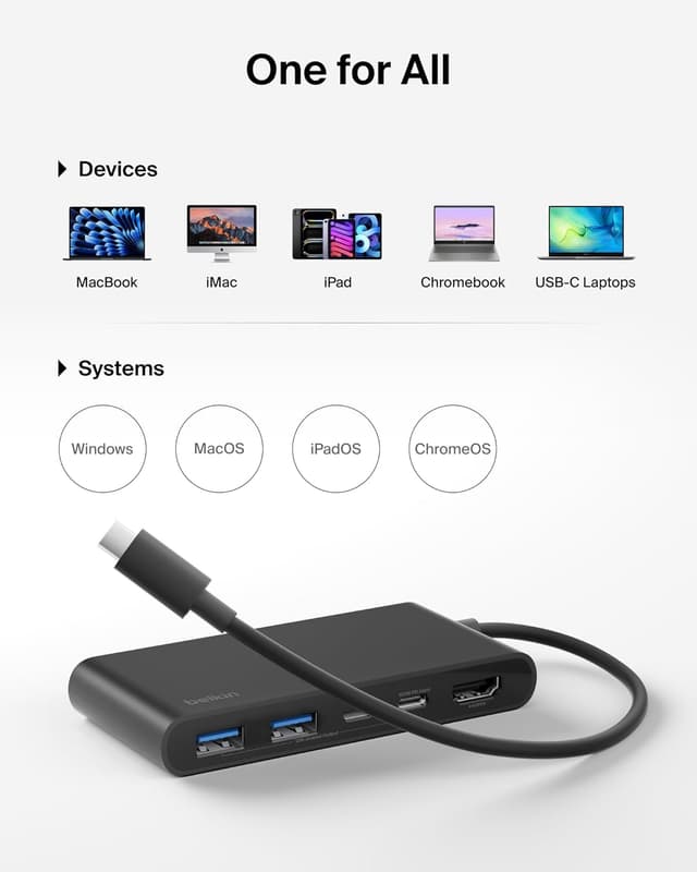 Thumbnail 6 de Belkin USB-C Hub 5-Port with 4K HDMI (up to 60Hz) and 100W Power Delivery, 5Gbps Data Transfer