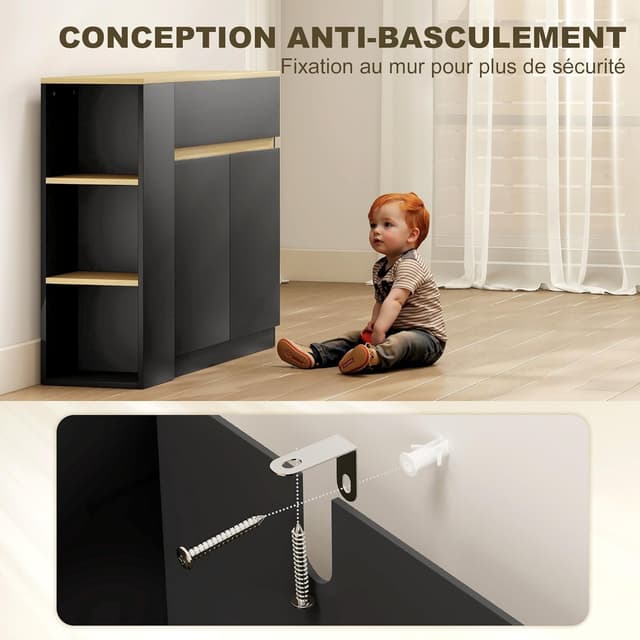 Detalle de HOMCOM buffet rangement 110 x 29,5 x 82 cm