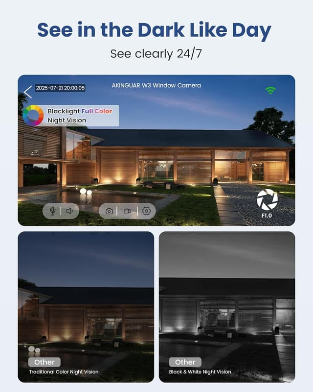 Detalle 2 de AKINGUAR 3MP 2K Window Camera (2.4GHz & 5GHz WiFi) with AI detection, full-colour night vision and 2-way audio