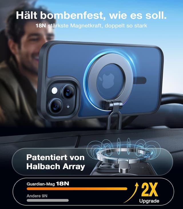 Detalle de TORRAS Guardian-Mag Hülle für iPhone 14 mit MagSafe – stoß- und kratzfest, matt schwarz
