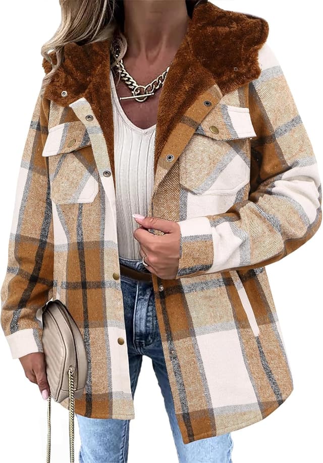 Detalle 2 de Zeagoo Women's Plaid Fleece Jacket