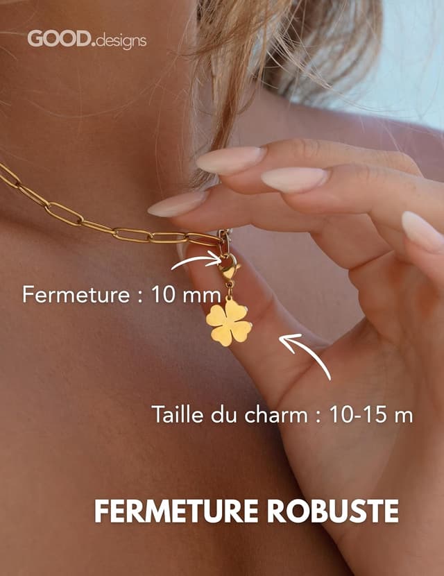 Detalle 2 de Pendentif charm à fermoir mousqueton en acier inoxydable 316L (ou plaqué or 18 carats) pour bracelets à breloques