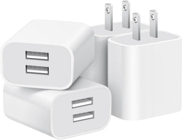 Detalle de 4 Pack Dual-Port USB Wall Chargers (White) — 5V/2.1A USB Power Adapters for iPhone, Galaxy, Pixel & More