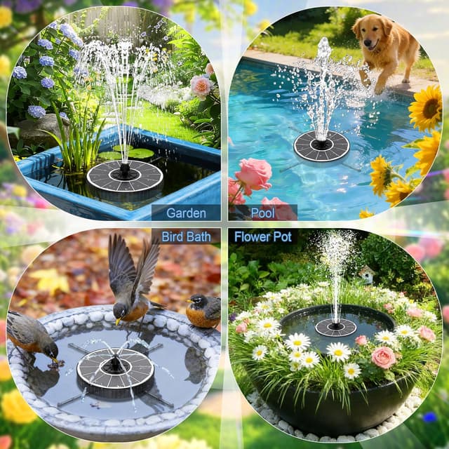 Detalle de Yzert Solar Fountain with Rotating Rods and Adjustable Water Height (Glass Panel, 7 Nozzles) – White