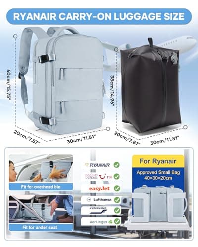 Detalle de BJLFS Mochila de viaje cabina 40x30x20 con compresión por vacío y bomba manual (Ryanair/easyJet/Vueling/Wizz Air)