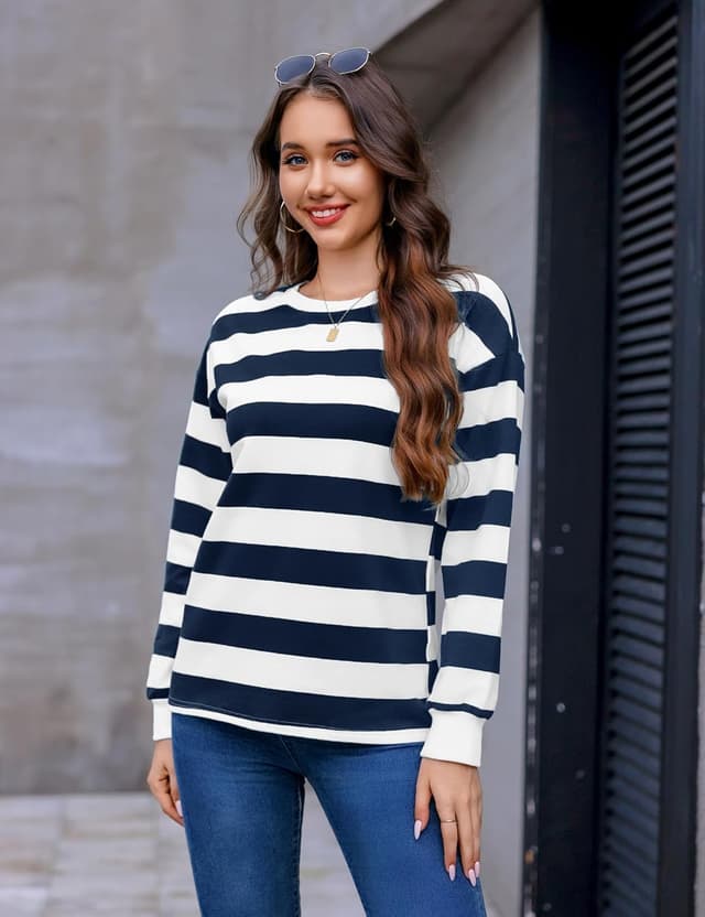 Thumbnail 1 de Aottori Sudadera Mujer Rayas Oversize Algodón