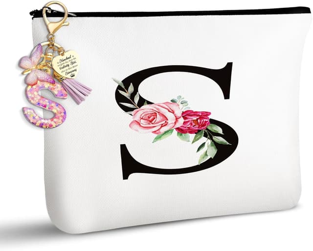 Detalle de TUZELIYA personalisierte Kosmetiktasche mit Buchstaben-Anhänger (S) – Geschenkidee für Frauen, Mütter & Brautjungfern