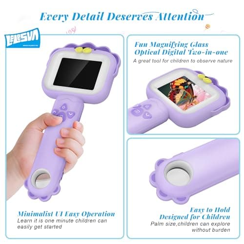 Detalle de LELESUN Microscopio portátil mini para niños con pantalla IPS de 2,4" y aumento hasta 500x