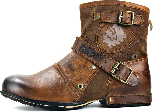 Thumbnail 2 de OSSTONE OS-5008-1-E Herrenstiefel aus Rindsleder mit Gummisohle und Reißverschluss (Biker Boots, Brown)