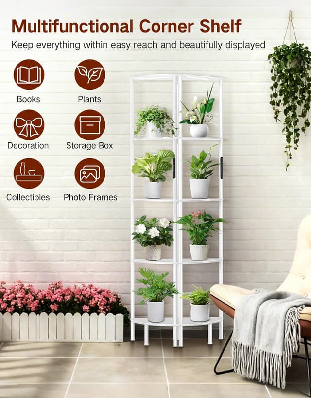 Thumbnail 6 de OUTONLIFE 5 Tier Corner Floor Lamp with Shelves (LED, Touch & Remote, Dimmable, White)