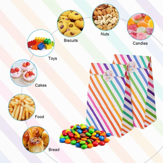 Detalle 2 de Flintronic 18er Papiertüten-Set für Kindergeburtstage mit Aufklebern (24 × 13 × 8 cm) – Candy-Tüten für Mitgebsel