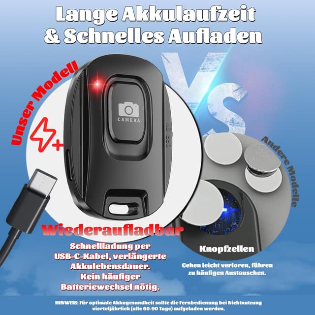 Thumbnail 1 de VYVIYON Bluetooth-Kameraselbstauslöser für iPhone & Android – wiederaufladbar mit Selfie-Knopf (2er Pack Handgelenkschlaufe)