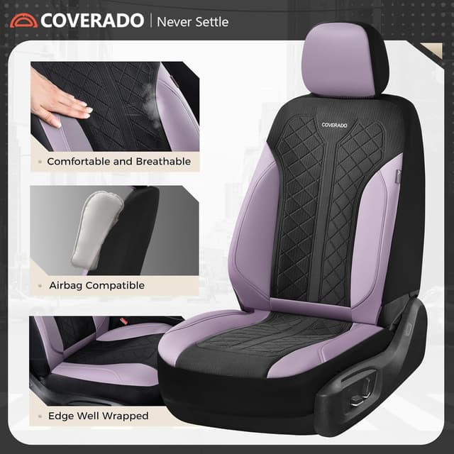 Detalle de Coverado Leather Seat Covers Full Set for 5 Seats (Purple) — Waterproof PU Leather with Breathable Mesh