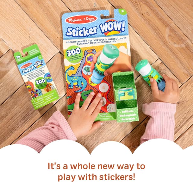 Detalle 2 de Melissa & Doug Sticker Wow Stempel-Set Dinosaurier mit Nachfüllset (500 Sticker) – ab 3 Jahren