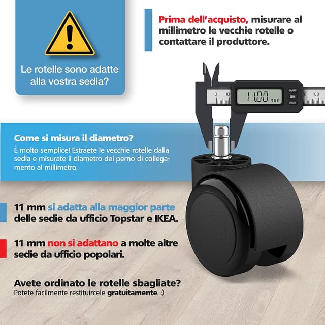 Detalle de RAVN HAMAN set di 5 ruote per sedie da ufficio, perno 11 mm x 22 mm