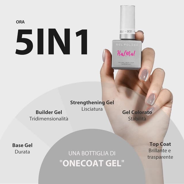 Detalle de HALMAI Smalto semipermanente Cat Eye OneCoat 5 in 1 con magnete (Argento) per unghie