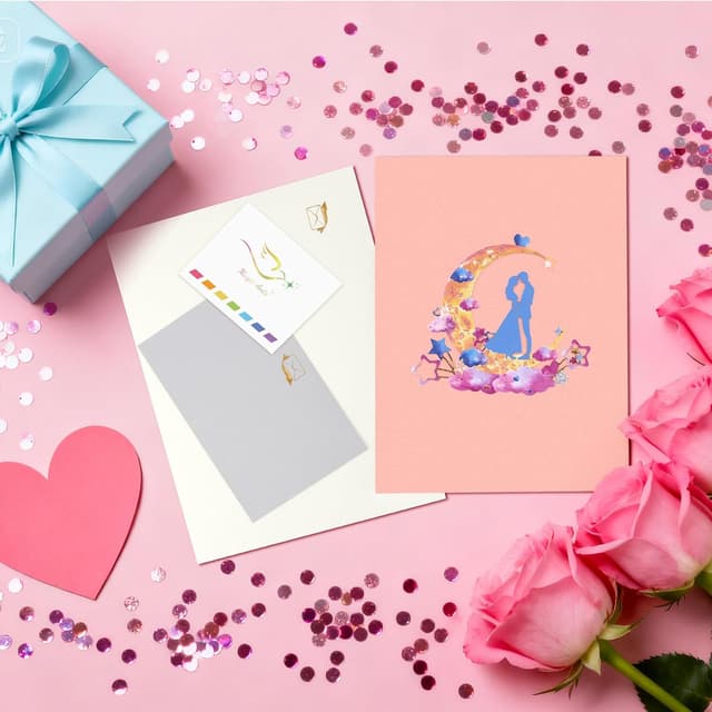 Detalle de Magic Ants 3D Pop Up Romantic Card – Love Couple on Moon Anniversary & Valentine’s Greeting Card with Envelope