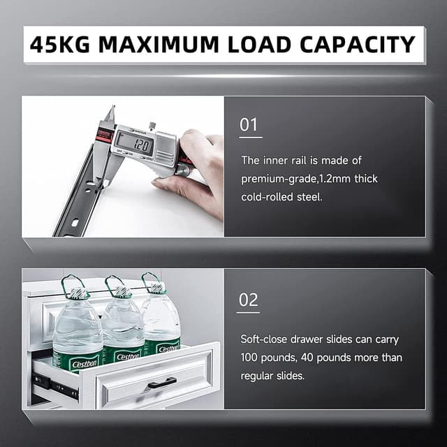 Detalle 2 de AOLISHENG 5 Pairs Soft Close Drawer Runners (Side Mount, 400mm, 45kg) – Full Extension Ball Bearing Slides