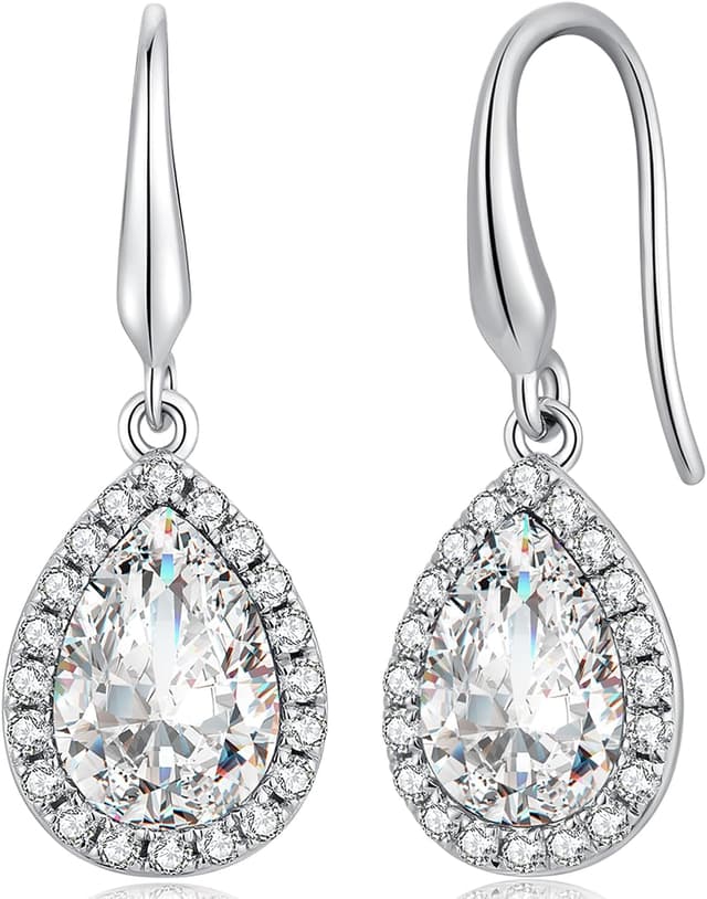 Detalle de jiamiaoi Tropfen-Ohrringe mit Glitzer in Weißgoldoptik (925 Sterlingsilber, Zirkonia)