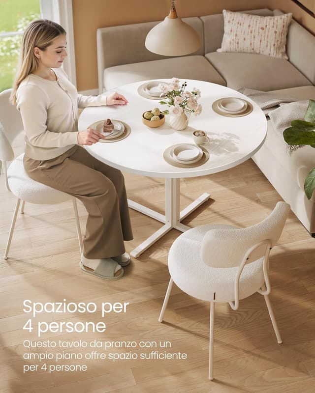 Detalle de VasAGLE Tavolo da pranzo rotondo rustico moderno KDT082W01, diametro 80 cm, bianco neve