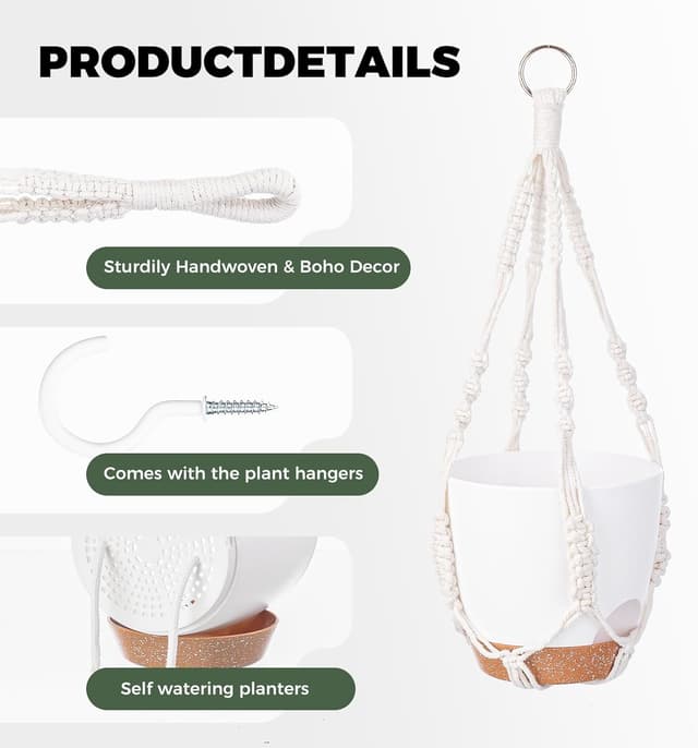 Detalle 2 de Bamworld 3 Pack Hanging Plant Pots self-watering planters