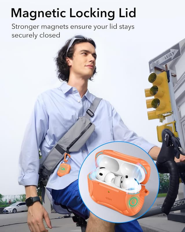Detalle de ESR Hülle für AirPods Pro 3 (2025, USB‑C) mit magnetischem Deckel – MagSafe-ready, Orange