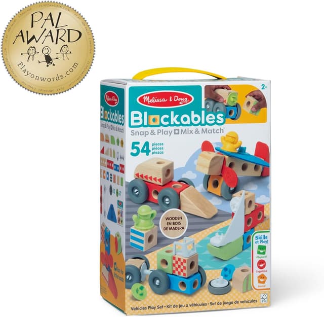 Detalle de Melissa & Doug Blockables Fahrzeuge Bauset (54-teilig) mit Holzbausteinen für Kinder ab 2 Jahren