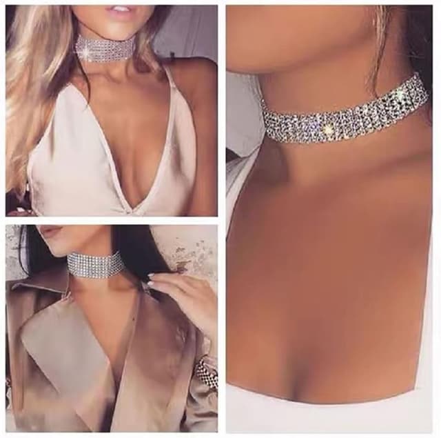 Detalle 2 de MIQIQAO Strass-Choker Halskette in Silber mit CZ-Diamant-Optik