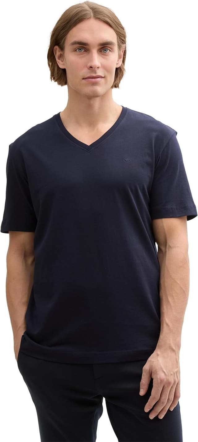 Detalle de TOM TAILOR Maglietta Basic da uomo 10690 in maglia, Knitted Navy (XL)