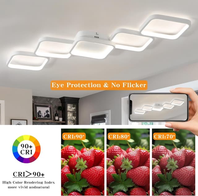 Detalle de LED Deckenleuchte dimmbar für Wohnzimmer & Schlafzimmer, 54W / 5400 lm, mit Fernbedienung und Memory-Funktion, 106×30 cm