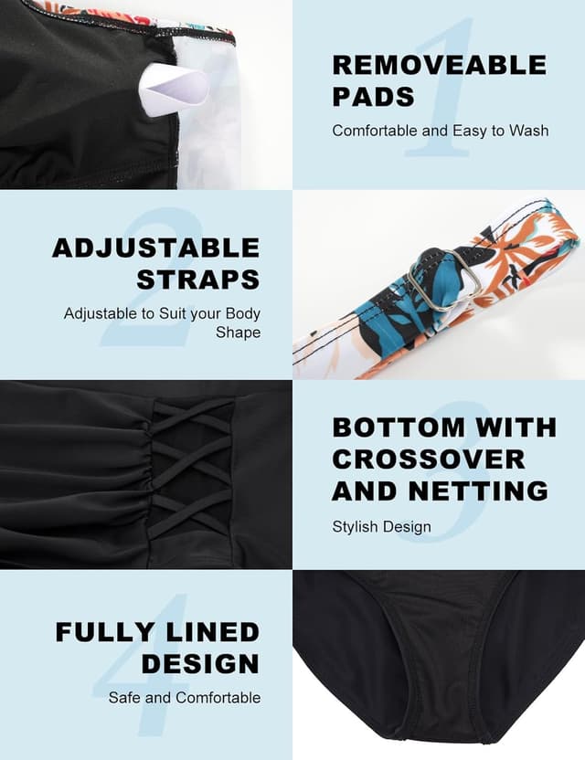 Detalle de Costume da bagno donna Tuopuda a vita alta in due pezzi con top push up e slip per il controllo della pancia