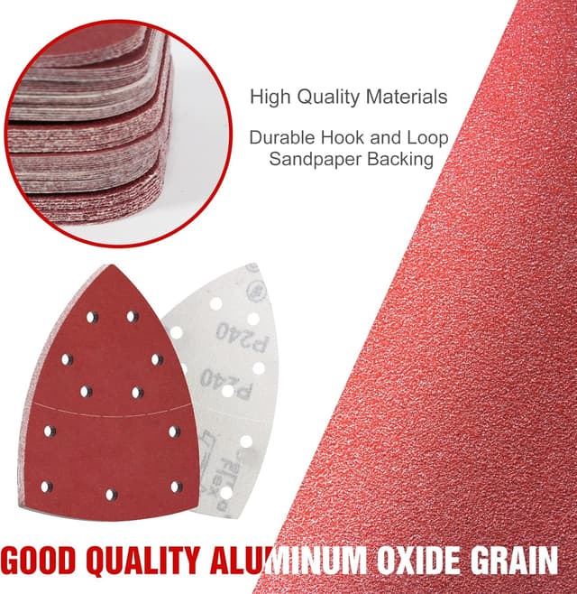 Detalle de KONGMING Schleifpapier-Set für Dreieckschleifer, 50 Schleifblätter, Körnung 400 (Klett, 11 Löcher)