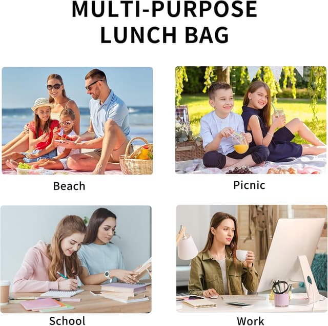 Thumbnail 6 de OYLOLA Women’s Insulated Lunch Bag (Beige-Brown Plaid) — Small Cooler Lunch Tote