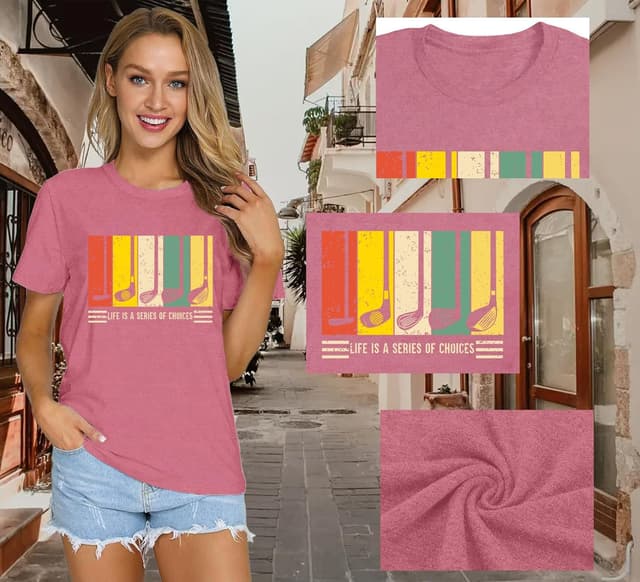 Detalle 2 de Qskall Women’s Golf T-Shirt – “Life Is A Series of Choices” tee top