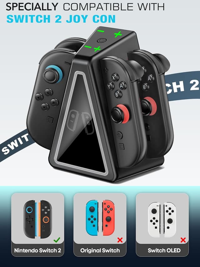 Detalle de Rysker Base di Ricarica 8 in 1 magnetica per Joy-Con Switch 2 (Edition OLED) con luce RGB