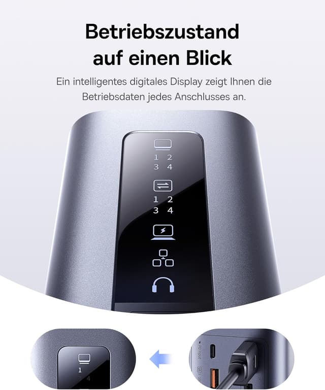 Detalle de Baseus Spacemate 11-in-1 Dockingstation mit 100-W-Ladegerät (3 Monitore, 2x HDMI, 1x DP, USB-C/USB-A, Gigabit Ethernet)