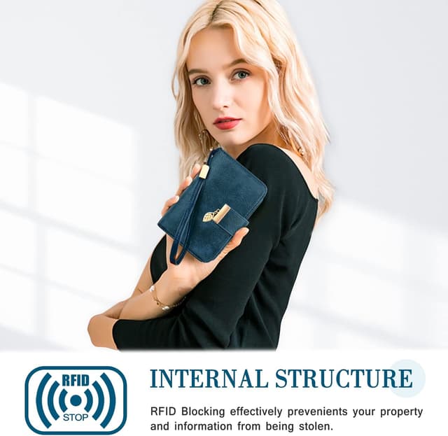 Thumbnail 2 de Faneam Damen-Geldbörse aus Kalbsleder mit RFID-Schutz, Reißverschluss-Münzfach und 14 Kartenfächern