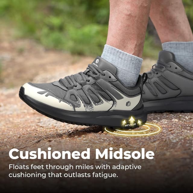 Detalle 2 de FitVille Extra Weit Wanderschuhe Herren – wasserdichte Outdoor-Halbschuhe mit Fußgewölbestütze