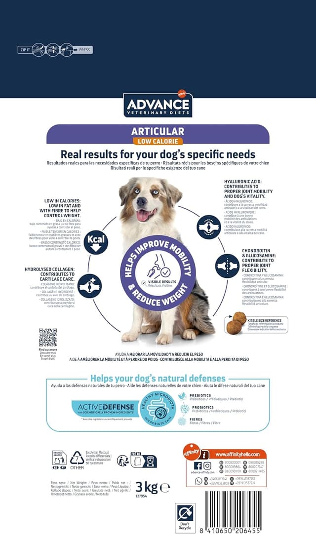 Detalle 2 de Advance Veterinary Diets Articular Care Reduced Calorie – Croquettes pour chiens à problèmes articulaires (3 kg)