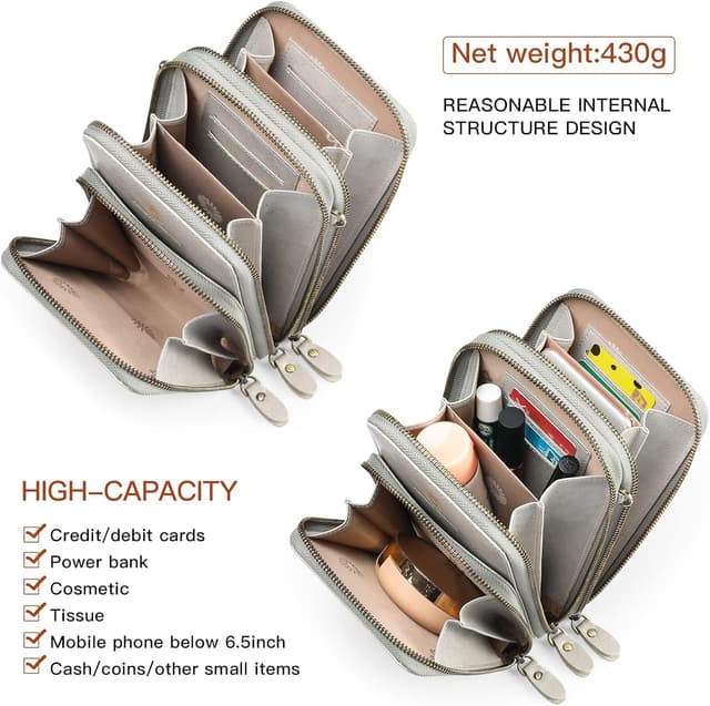 Detalle de SENDEFN women’s crossbody phone bag in genuine leather – small multi-compartment purse with adjustable strap